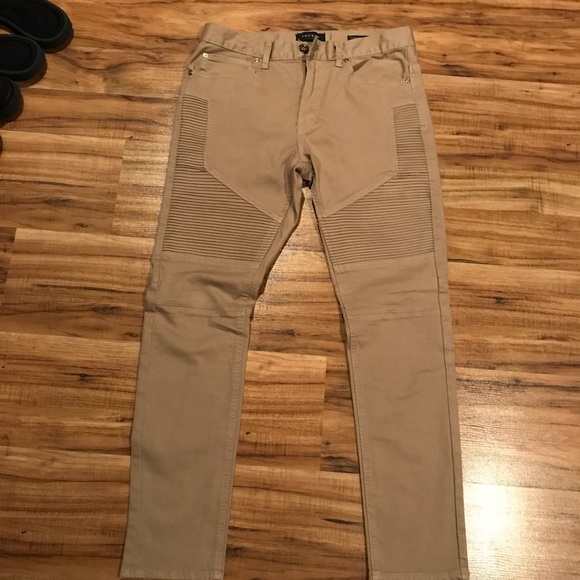 stacked khaki pants